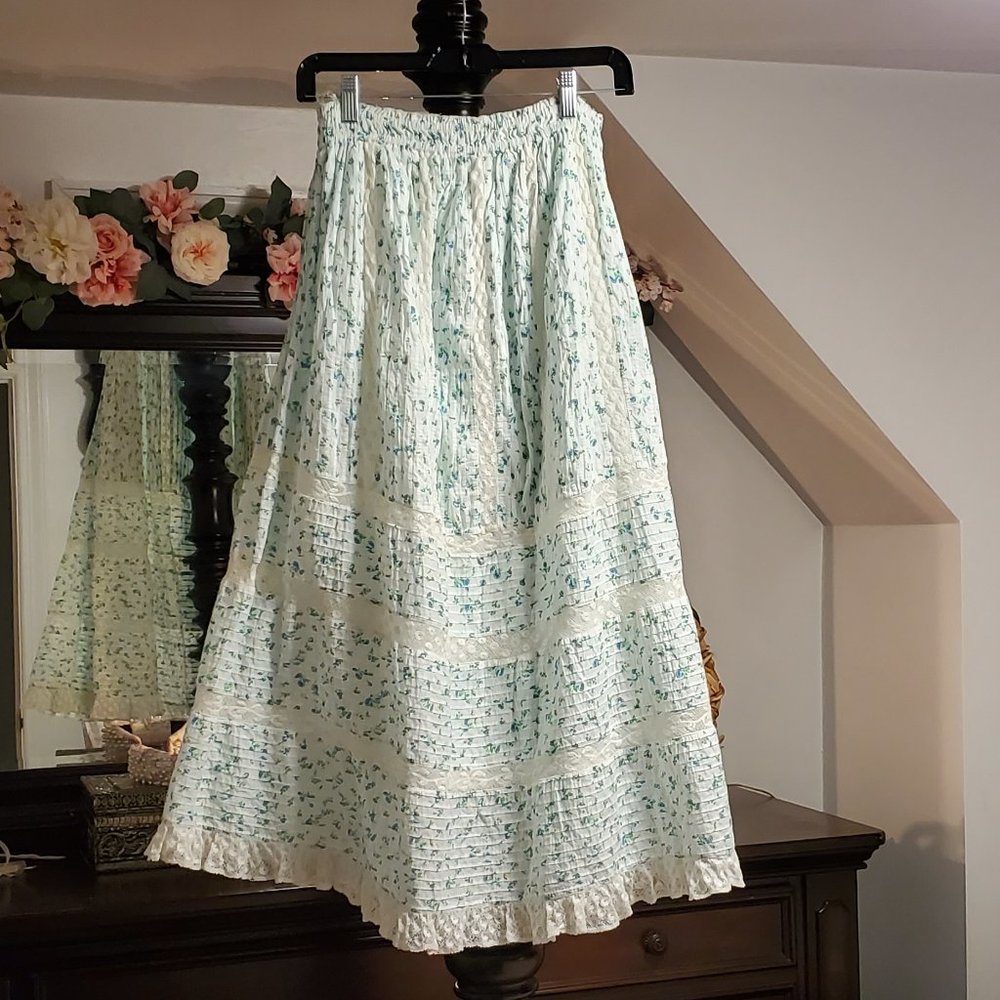 LoveShackFancy Floral Esponda Maxi Skirt in Bonnet Blue